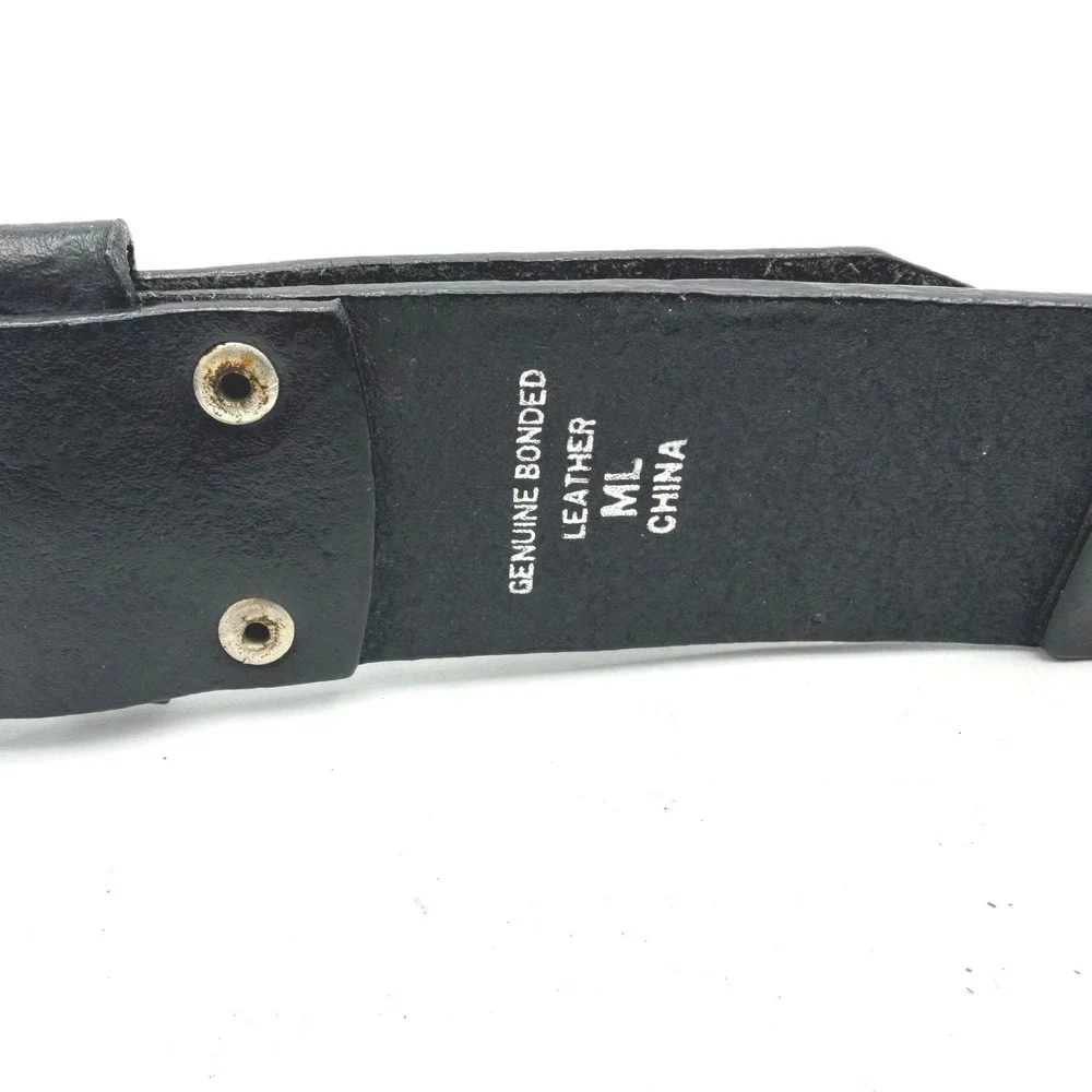 Y2K Punk Goth Belt M/L O-Ring Cutout Black Bonded Leather Double Prong Buckle